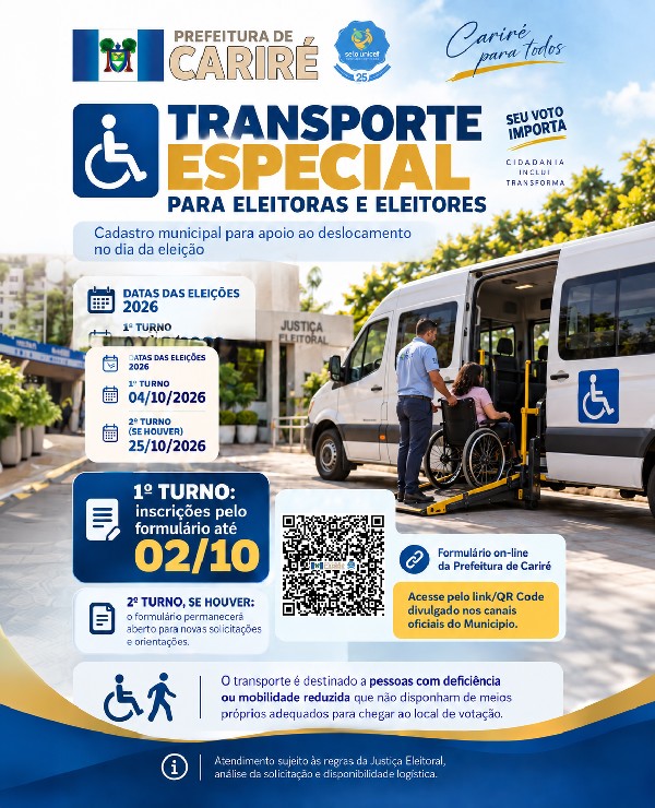 Cariré disponibiliza cadastro para transporte especial de eleitores com deficiência ou mobilidade r [...]